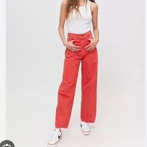 BDG Red Washed Out Highrise Dad Fit Jeans Cotton Size 30